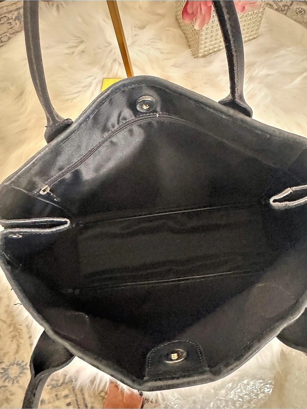 Long champ Black Velvet/Corduroy Striped Tote/Handbag - Picture 4 of 10